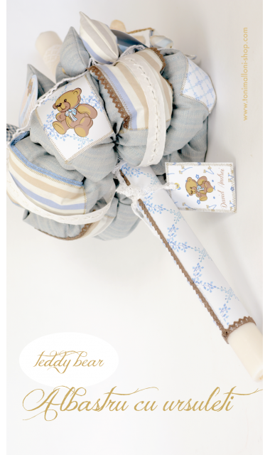 Lumanare de botez cu ursuleti pentru baietei, 65x4 cm, Teddy Bear Love  2